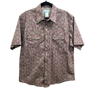 WRANGLER Wrancher Red Paisley‎ Short Sleeve Pearl Snap Shirt XL (c-231)